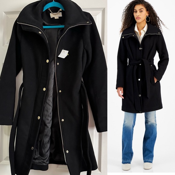 NEW Michael Kors Belted Car Coat Size S Small Black - Picture 5 of 7